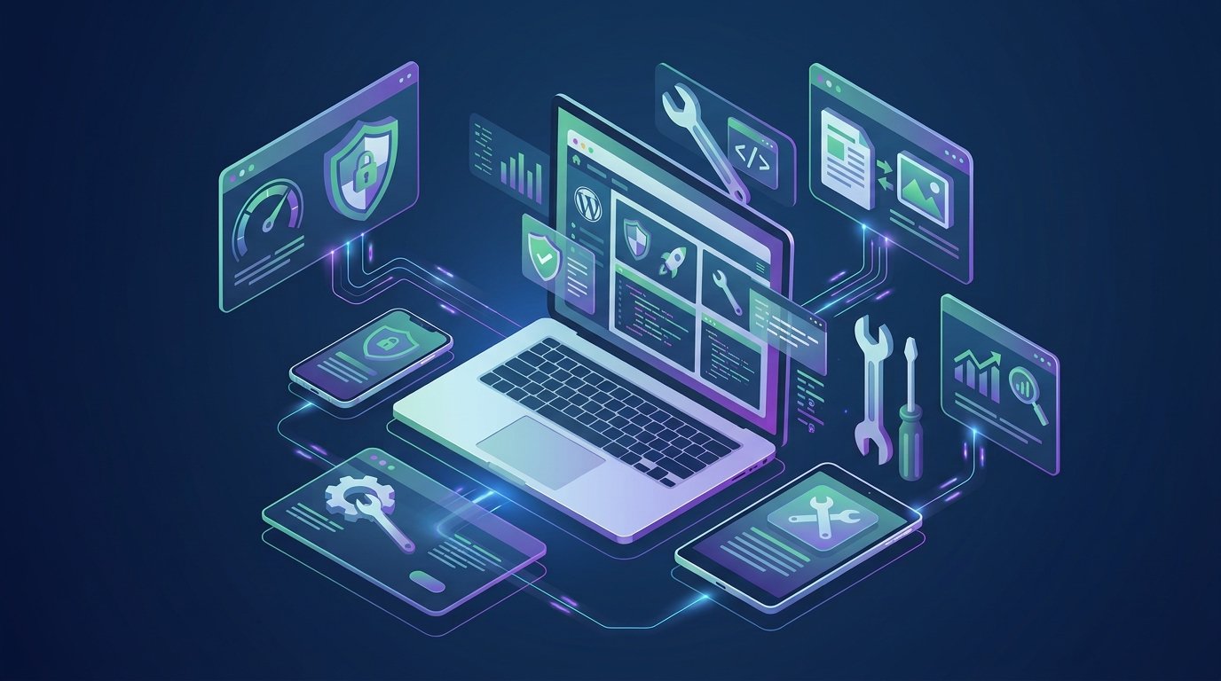 manutenção de site profissional sendo realizada em painel de controle no computador